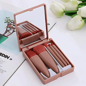 Estojo com 5 pincéis e 1 espelhos para maquiagem