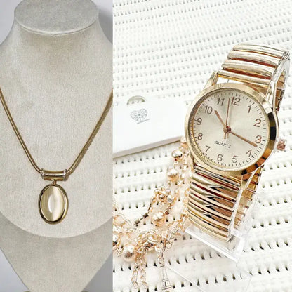 Relógio com ponteiro pulseira mais colar de brinde