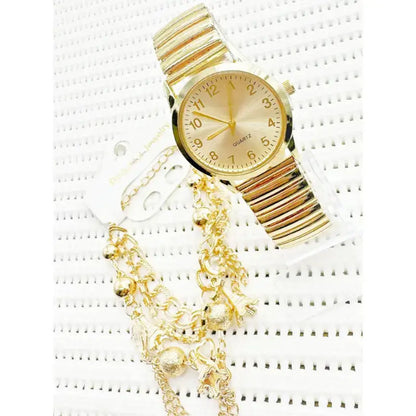 Relógio Dourado com visor branco analógico de quartzo mas pulseira